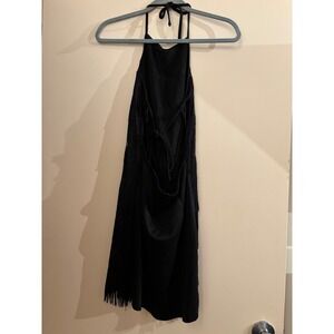 PrettyLittleThing Black Fringe Halter Neck Mini Dress Size US 6 UK 10 EUR 38